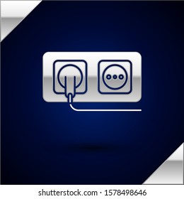 Silver Electrical outlet icon isolated on dark blue background. Power socket. Rosette symbol.  Vector Illustration