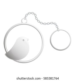 Silver elegant key chain with a bird, vector.