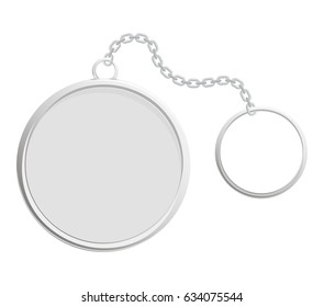 Silver elegant key chain, flat vector illustration isolated on white background.
Mockup for design, business, web design.