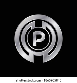 Silver Elegant Logo Design for Letter P. Vector Silver Metallic Logo Design for Letter P.