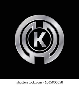 Diseño con logotipo elegante plateado para la letra K. Diseño del logotipo metálico Vector Silver para la letra K.