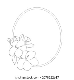 Marco ovalado plateado elegante con hibisco para tarjetas de felicitación, invitaciones y cubiertas. Fondo blanco. Ilustración aislada del vector.