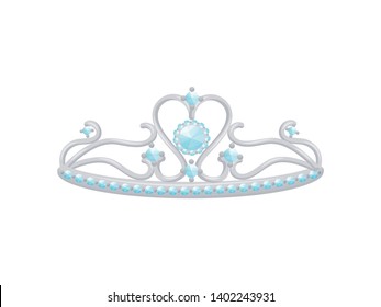 Silver elegant tiara with a sheet covered with small diamonds. Vector illustration.