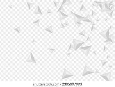 Silver Element Background Transparent Vector. Polygon Technology Card. Greyscale Blank Tile. Triangular Realistic. Hoar Pyramid Template.