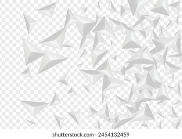 Silver Element Background Transparent Vector. Polygon Elegant Illustration. Hoar Creative Card. Fractal Geometry. Gray Shard Texture.