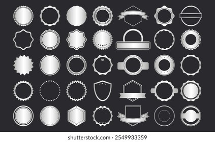 Colección de diseño de elemento de plata para etiqueta y logotipo. Conjunto de insignias de plata. Marcos de medallas y premios. Vector EPS 10