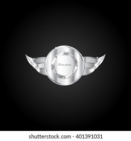 silver emblem on a black background