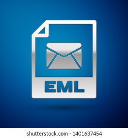 Silver EML file document icon. Download eml button icon isolated on blue background. EML file symbol. Vector Illustration