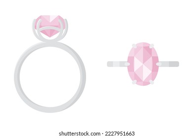 Silber-Verlobungsring mit ovalem rosa Diamant. Vektorgrafik