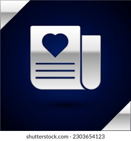 Silver Envelope with Valentine heart icon isolated on dark blue background. Message love. Letter love and romance.  Vector Illustration