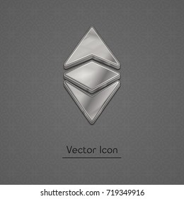 Silver ethereum classic coin symbol isolated web vector icon. Ethereum classic coin trendy 3d style vector icon. Raised symbol illustration. Silver ethereum classic coin crypto currency sign.