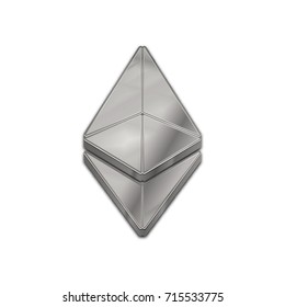 Silver ethereum coin symbol isolated web vector icon. Ethereum coin trendy 3d style vector icon. Raised symbol illustration. Silver ethereum coin crypto currency sign.