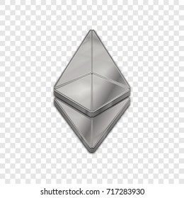Silver ethereum coin symbol isolated web vector icon. Ethereum coin trendy 3d style vector icon. Raised symbol illustration. Silver ethereum coin crypto currency sign.