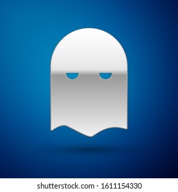 Silver Executioner mask icon isolated on blue background. Hangman, torturer, executor, tormentor, butcher, headsman icon.  Vector Illustration