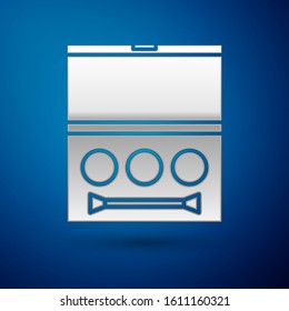 Silver Eye shadow palette with brush icon isolated on blue background.  Vector Illustration