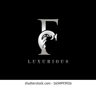 Silver F Luxury Logo Icon, F Wave Letter Logo Design.