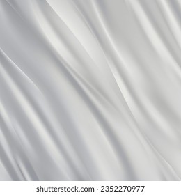 Silver fabric background with waves close, interesting wavy background, top view of waves on fabric, soft wrinkled matte fabric, shadow fabric.