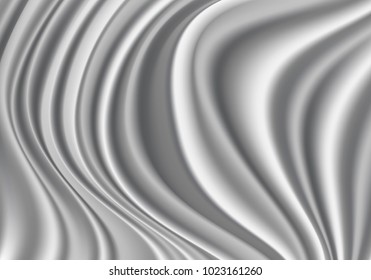 Silver fabric satin wave curve luxury background texture vector illustration.