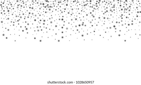 Silver falling confetti stars. Luxury festive background. Silver abstract texture on a white background. Element of design. Vector 