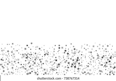 Silver falling confetti stars. Luxury festive background. Silver abstract texture on a white  background. Element of design. Vector illustration, EPS 10.