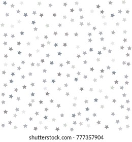 Silver falling confetti stars. Luxury festive background. Silver abstract texture on a white background. Element of design. Vector illustration, EPS 10