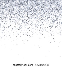 Silver falling particles on white background. Vector