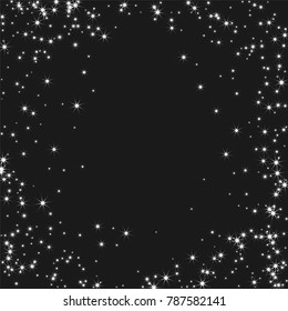 Silver falling stars of confetti. Luxury festive background. Shiny abstract stars on a black background. Element of design. Vector illustration, EPS 10.