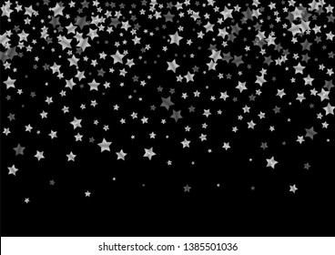 Silver falling stars. Festive silver confetti. Abstract decoration for celebrations. 