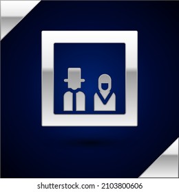 Silver Family Photo Icon Isolated On Dark Blue Background.  Vector