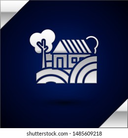 Silver Farm House concept icon isolated on dark blue background. Rustic farm landscape.  Vector Illustration