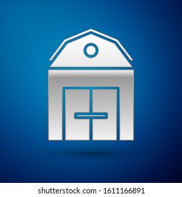 Silver Farm House concept icon isolated on blue background. Rustic farm landscape.  Vector Illustration