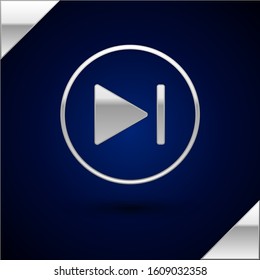 Silver Fast forward icon isolated on dark blue background.  Vector Illustration
