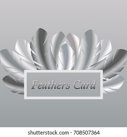 Silver feathers background with frame and space for text. Vector illustration EPS10