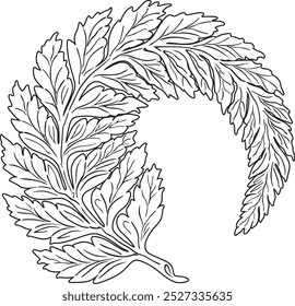 Silver fern leaves line art silhouette vector design handmade	
