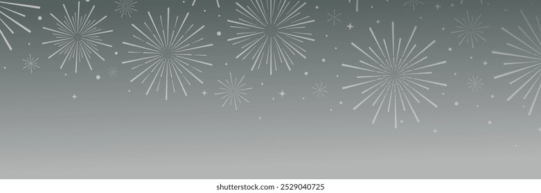 Silver festive holiday firework banner, celebration metallic grey cover, simple border or background design