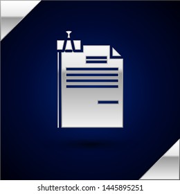 Silver File document and binder clip icon isolated on dark blue background. Checklist icon. Business concept.  Vector Illustration