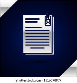 Silver File document and paper clip icon isolated on dark blue background. Checklist icon. Business concept.  Vector Illustration