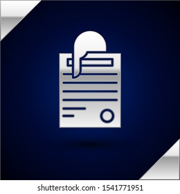 Silver File document and paper clip icon isolated on dark blue background. Checklist icon. Business concept.  Vector Illustration