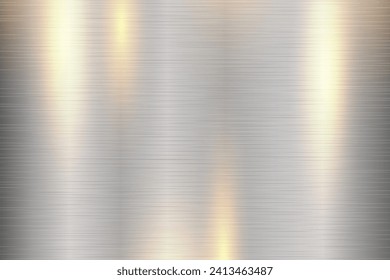 Silver fine brushed steel metal texture, chrome background with reflection, vector illustration.