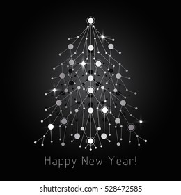 Silver fir tree made of connected lines and dots.