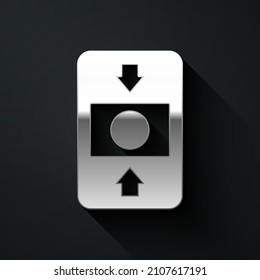 Silver Fire alarm system icon isolated on black background. Pull danger fire safety box. Long shadow style. Vector