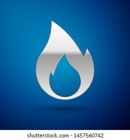 Silver Fire flame icon isolated on blue background. Heat symbol. Vector Illustration