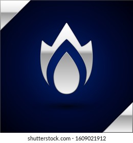 Silver Fire flame icon isolated on dark blue background. Heat symbol.  Vector Illustration