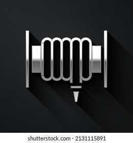 Silver Fire Hose Reel Icon Isolated On Black Background. Long Shadow Style. Vector