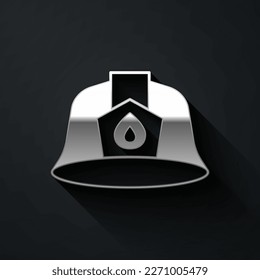 Silver Firefighter helmet or fireman hat icon isolated on black background. Long shadow style. Vector