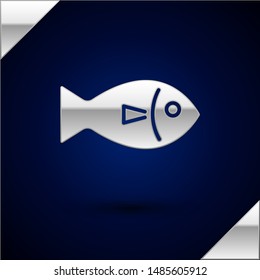 Silver Fish icon isolated on dark blue background.  Vector Illustration