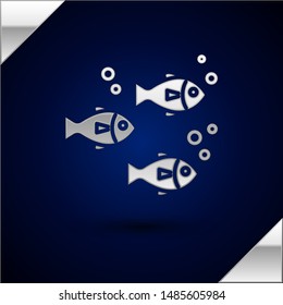 Silver Fish icon isolated on dark blue background.  Vector Illustration