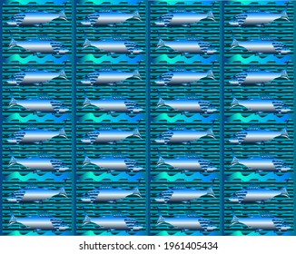 Pescado plateado sobre el fondo de las olas en un patrón. Utilícelo para texturas y diseño.