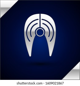 Silver Fish steak icon isolated on dark blue background.  Vector Illustration