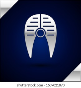 Silver Fish steak icon isolated on dark blue background.  Vector Illustration